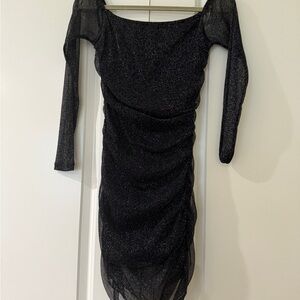 By The Way Sheer, Black Long Sleeve Glitter Mini Dress